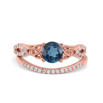 14K Rose Gold 1.05ct Round 6mm G SI London Blue Topaz Diamond Engagement Bridal Wedding Ring Size 6.5